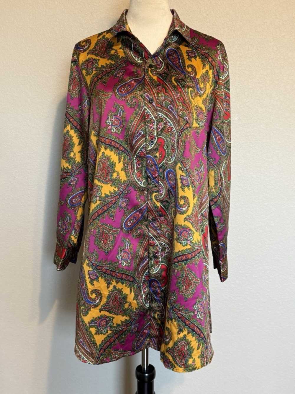 Lauren Ralph Lauren Womens Medium Multicolor Paisley Sleep Shirt Long Sleeve